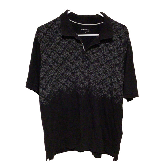 Structure Men’s Black Gray Short Sleeve Polo Shirt Size Large Casual Classic - Picture 1 of 5